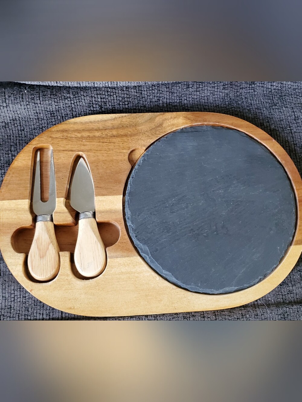 3-Piece Oval Acacia Wood & Slate Cheese Board Set